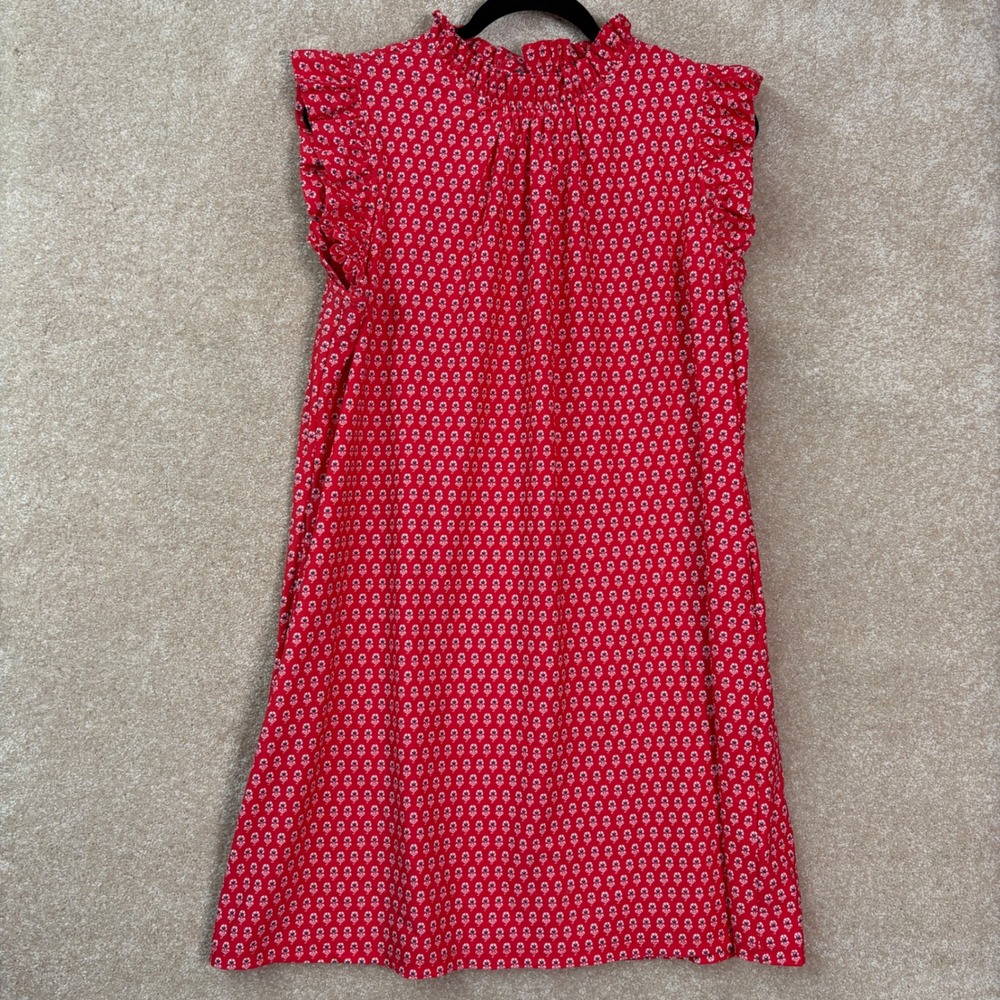 JUDE CONNALLY Dress Womens Large Red Floral Ruffle Shift Pockets Preppy Summer